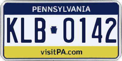 PA license plate KLB0142