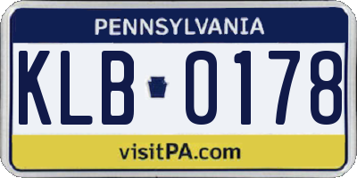 PA license plate KLB0178