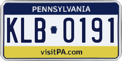 PA license plate KLB0191