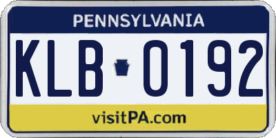 PA license plate KLB0192