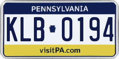 PA license plate KLB0194
