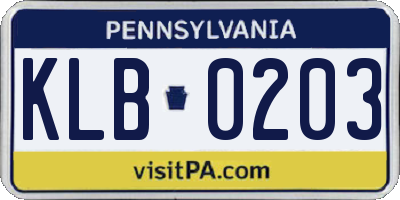 PA license plate KLB0203