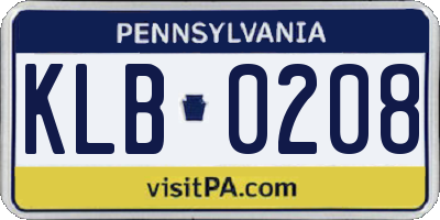 PA license plate KLB0208
