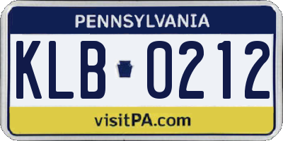 PA license plate KLB0212