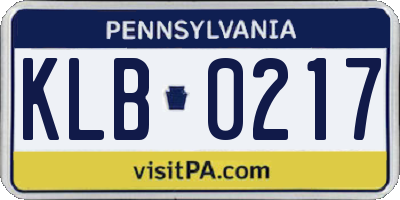 PA license plate KLB0217