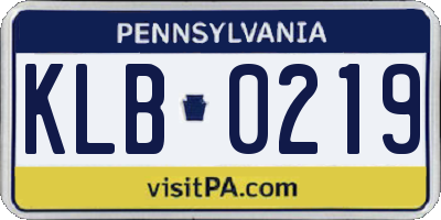 PA license plate KLB0219