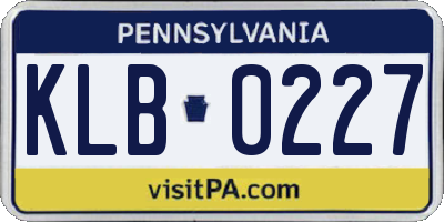 PA license plate KLB0227
