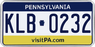 PA license plate KLB0232