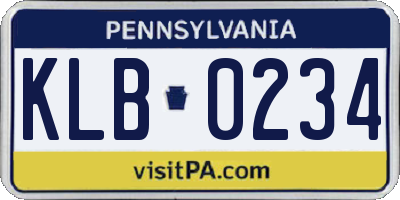 PA license plate KLB0234