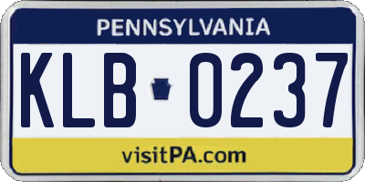 PA license plate KLB0237
