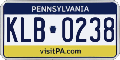 PA license plate KLB0238