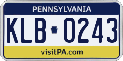 PA license plate KLB0243