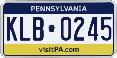 PA license plate KLB0245