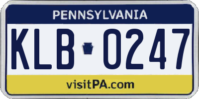 PA license plate KLB0247