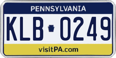 PA license plate KLB0249
