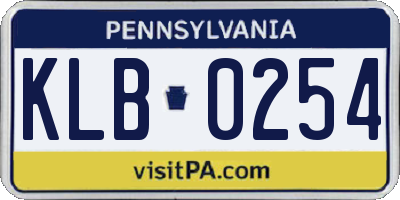 PA license plate KLB0254
