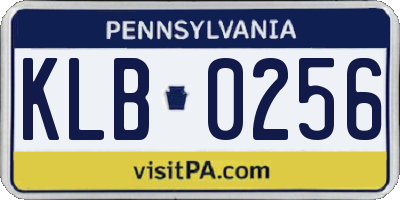 PA license plate KLB0256