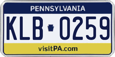 PA license plate KLB0259