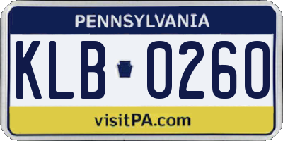 PA license plate KLB0260