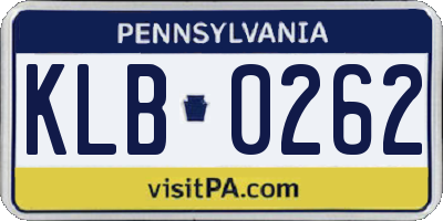 PA license plate KLB0262