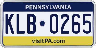 PA license plate KLB0265