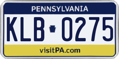 PA license plate KLB0275