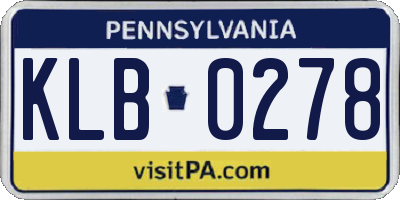 PA license plate KLB0278