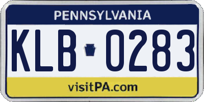 PA license plate KLB0283