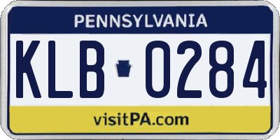 PA license plate KLB0284