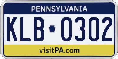 PA license plate KLB0302
