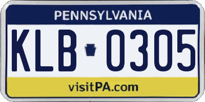 PA license plate KLB0305