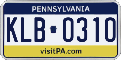 PA license plate KLB0310