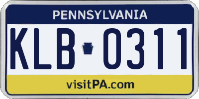PA license plate KLB0311