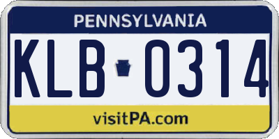 PA license plate KLB0314