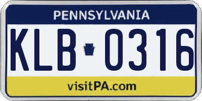 PA license plate KLB0316