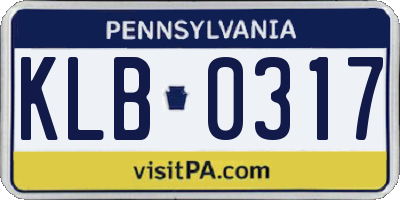 PA license plate KLB0317
