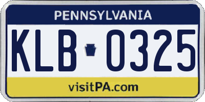 PA license plate KLB0325
