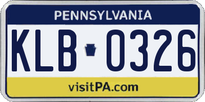 PA license plate KLB0326