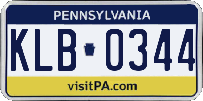 PA license plate KLB0344