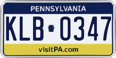 PA license plate KLB0347