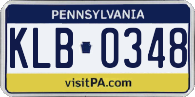PA license plate KLB0348