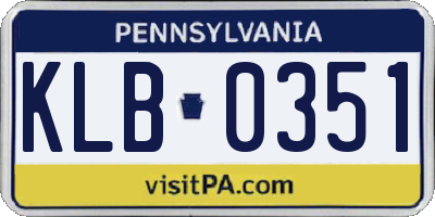 PA license plate KLB0351