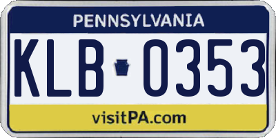 PA license plate KLB0353