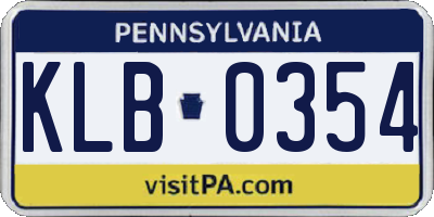 PA license plate KLB0354