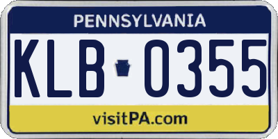 PA license plate KLB0355