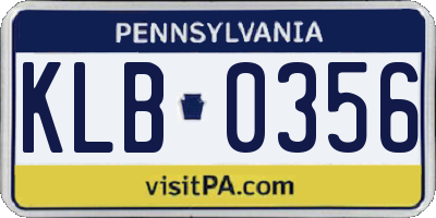 PA license plate KLB0356