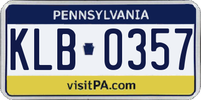 PA license plate KLB0357
