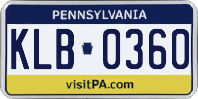 PA license plate KLB0360
