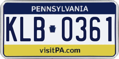 PA license plate KLB0361