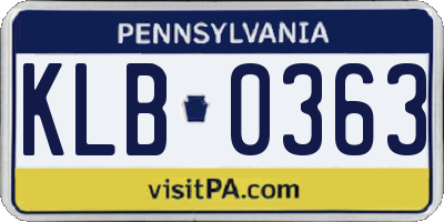 PA license plate KLB0363